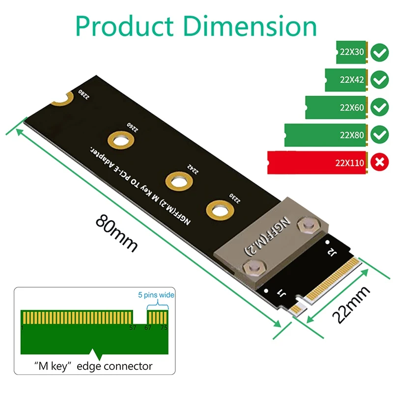 Cable de extensión M.2 NGFF NVMe M Key SSD, tarjeta extensora elevadora 2280, compatible con cable de extensión PCI-E 3,0 4X