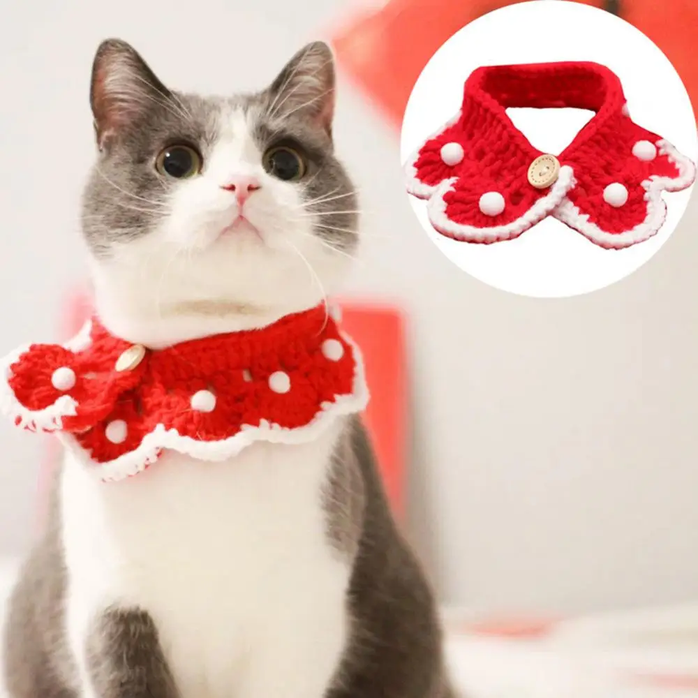 

Cat Dog Christmas Decor Puppy Santa Xmas Scarf Cotton Knitted Cat Collar Cute Cat And Dog Necklace For Small Animals