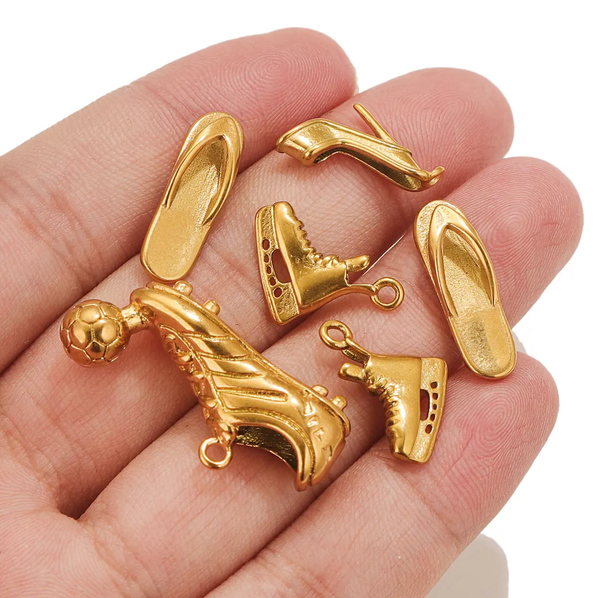 3PCS Strong Non-deformable Stainless Steel Slippers High Heels Football Shoes Skates Pendant DIYGold Necklace Earrings Connector