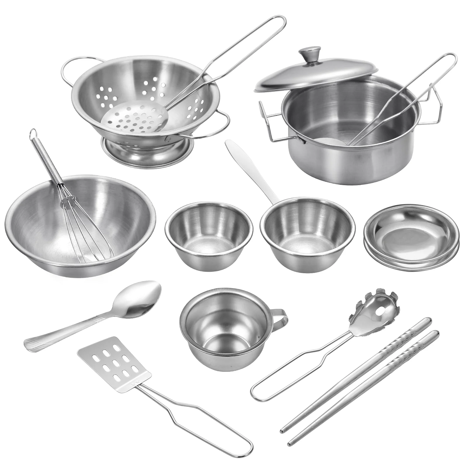 Play Kitchen for Toddlers Stainless Cookware Kids Pots and Pans Playset Pretend Cookwares Steel