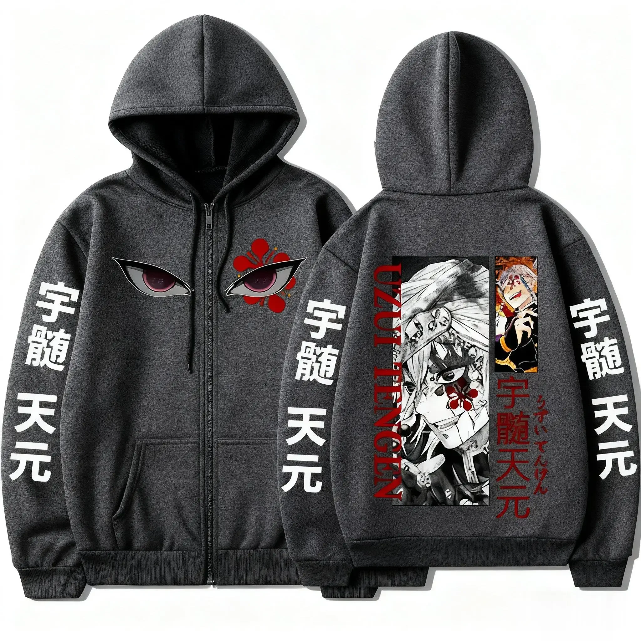 

Новая толстовка унисекс Demon Slayer Uzui Tengen в стиле аниме на молнии для мужчин и женщин, повседневная уличная толстовка большого размера, осенние топы Y2k