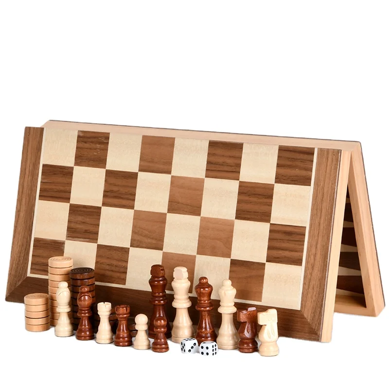 

New Product Folding Strategy Checkers Backgammon 3 in 1 Board Sets Educational Lightweight Wooden Chess Games for Adults & Kids