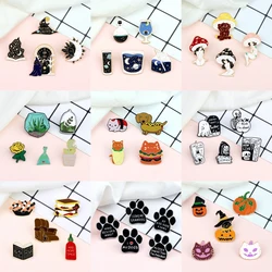 4-5pcs Cartoon Enamel Pin Gothic Magic Witch Cute Cats Dog Paw Brooch Ghost Sexy Girls Foods Plant Lapel Badge Jewelry Wholesale