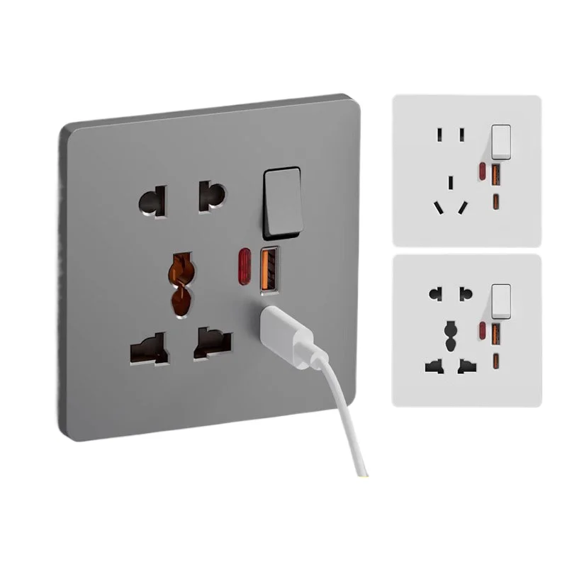 

Type 86 One-open Multi-control 10a Five-hole Socket with USB + Type-c Interface Fast Charging Mobile Phone Charging Socket Panel