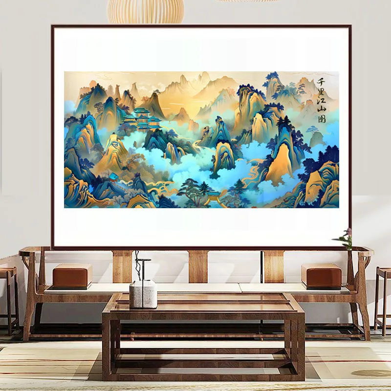 

QIUSI 125x55cm DIY Landscape Cross Stitch Kit Retro Chinese Ink Mountains Painting Embroidery Handwork Gift Needlework