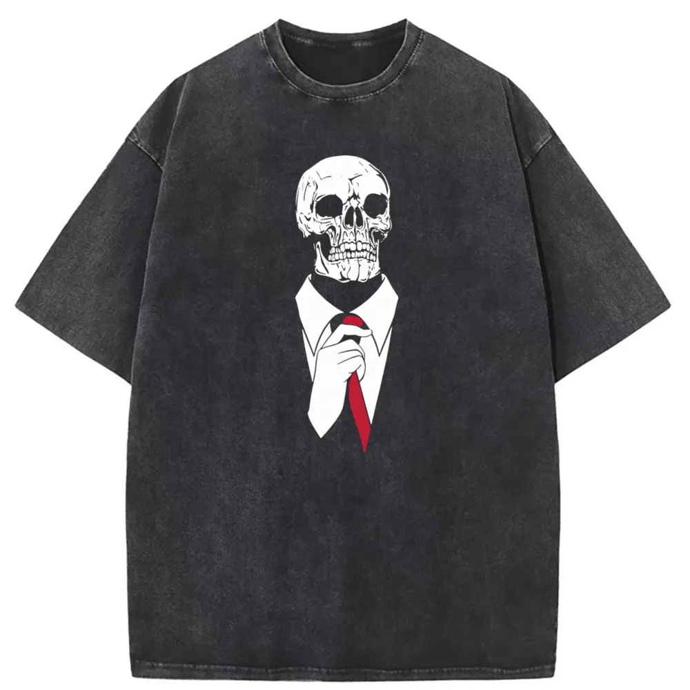 Calavera Corbata Washed Tshirt For Men Skull Custom Sweatshirts 2023 Discount Long Sleeve Halloween Gothic Skull T Shirt Men