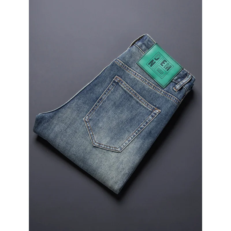 Celana jeans pria kualitas tinggi musim panas tipis elastis potongan ramping trendi versi Korea modis bordir retro