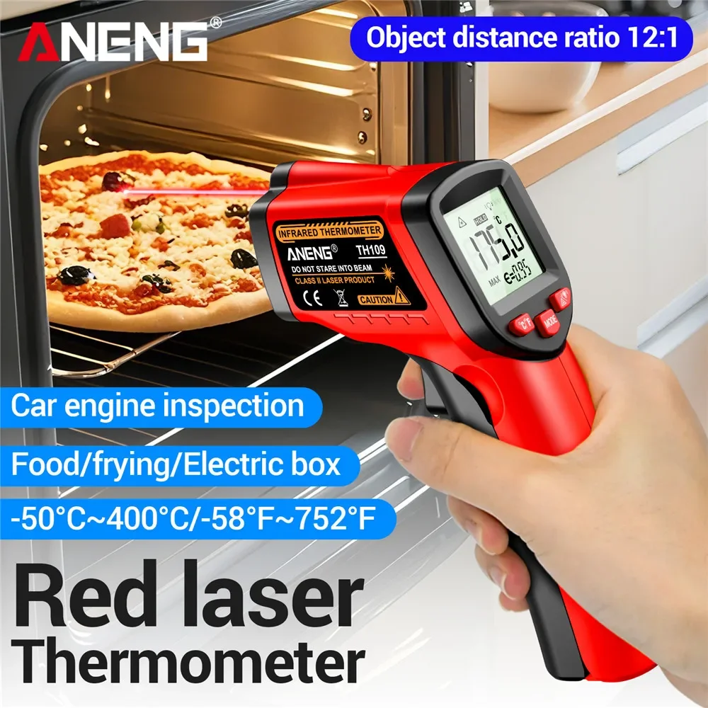 

ANENG TH109 Infrared Thermometer -50~400℃ Non Contact Laser Temperature Gun 12:1 Digital IR Thermometer with Backlight Data Hold