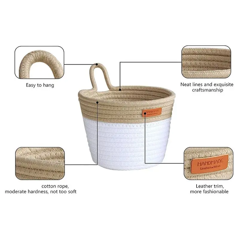 Retail Wall Hanging Basket Storage, Cotton Rope Woven Small Hanging Baskets With Handle Boho Home Decor Plant Basket (2 Pack) Re