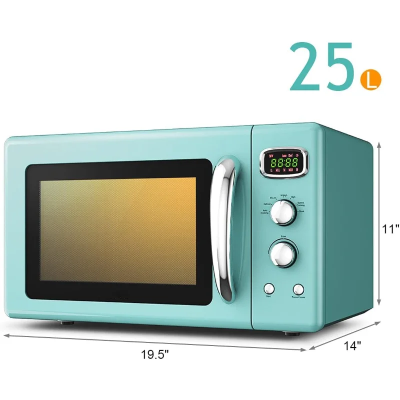 فرن ميكروويف مدمج بطول 0.9 قدم مكعب من MAT EXPERT، ميكروويف صغير سعة 25 لتر مع قرص دوار زجاجي، وظيفة تشغيل متأخرة، مع قفل أطفال (أخضر)