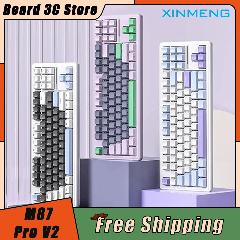 

XINMENG M87 Pro V2 Механическая клавиатура Трехрежимная беспроводная игровая клавиатура RGB 5000 мАч для киберспорта с возможностью горячей замены Прокладка ПК Геймер Офис