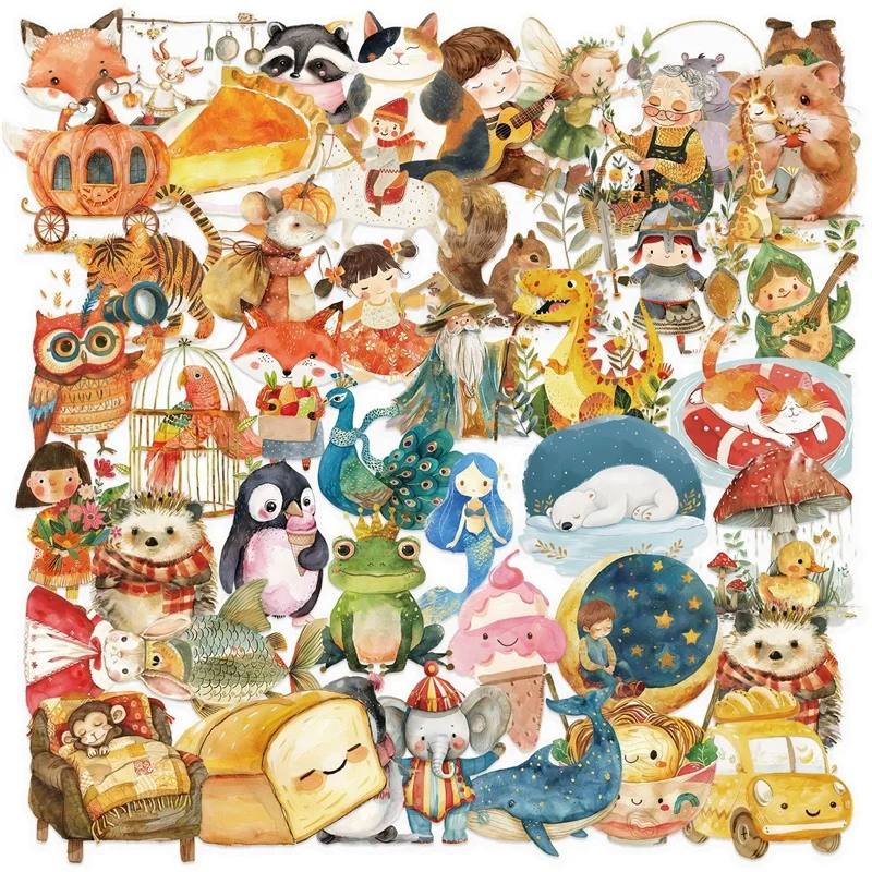 50PCS Kawaii Fat Animal Children PET Sticker Aesthetic Decoration Scrapbooking DIY Hand Accounting Stationery Supplies