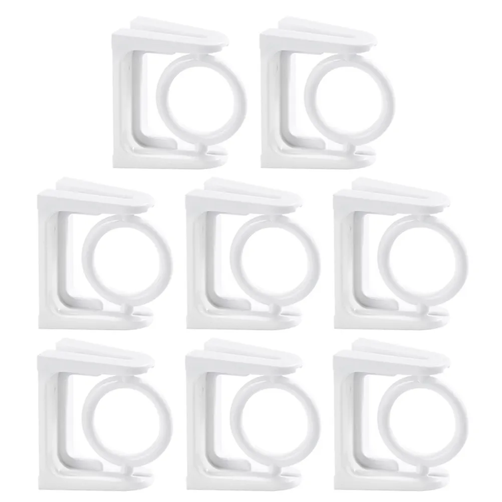 8Pcs White Adhesive Towel Pole Holder Rotatable No Drill for Bathroom Shower Curtain Rod Bracket Self Stick Drapery Rod Rack