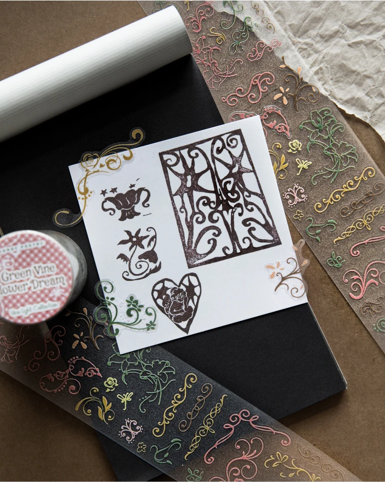 50 mm * 1,5 m, Lichtreflektierende Folie mit Weinranken-Motiv, Blumen- und Pflanzenmuster, zum Ausstanzen, für DIY-Tagebücher, Scrapbooks, ästhetische Schreibwaren. – Detail 11