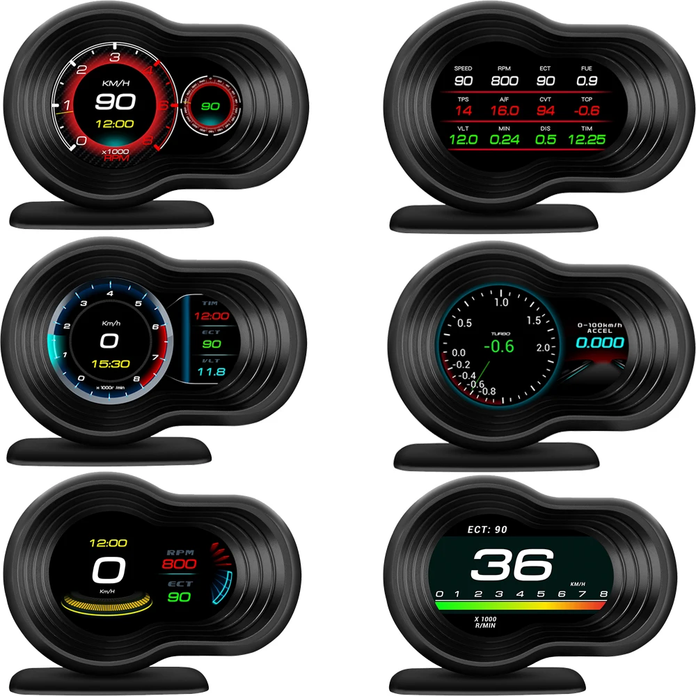 2024 NEW OBD Smart Gauge F9 Multifunctional Head Up Display with 9 Kinds Display Speedometer Tachometer Fuel Gauge Voltmeter