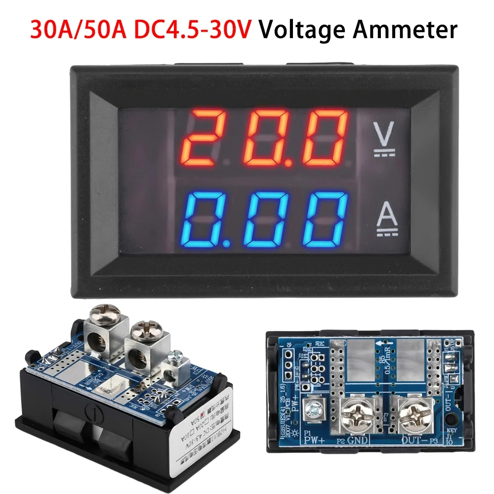 Mini Digital Voltmeter Ammeter DC 4.5-30V 30A 50A 3 Bit 0.28