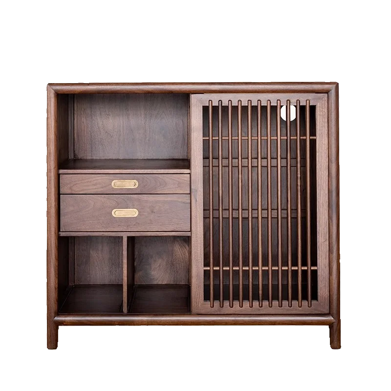 

Чайный шкаф, встроенный чайный столик, обеденный боковой шкаф из цельного дерева, чайный шкаф для хранения из черного ореха