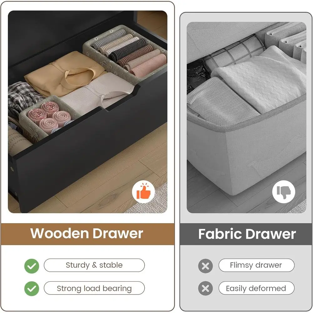 DAFIFY Cômoda moderna preta com 8 gavetas, cômoda de quarto com gavetas, armazenamento para sala de estar e entrada