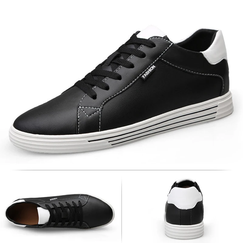 Men Heightening Shoes 6CM Elevator Shoes White Leather Casual Sneakers For Male Fashion Lift Increased Insole Taller Shoes Man