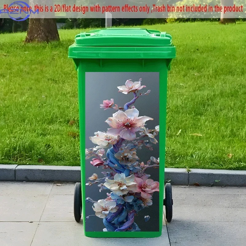 PC 2D Flat Self-Adhesive Trash Can Sticker, Dreamy Floral Entanglement Beauty Decorative Decal, Creative Trash Can Decoration,