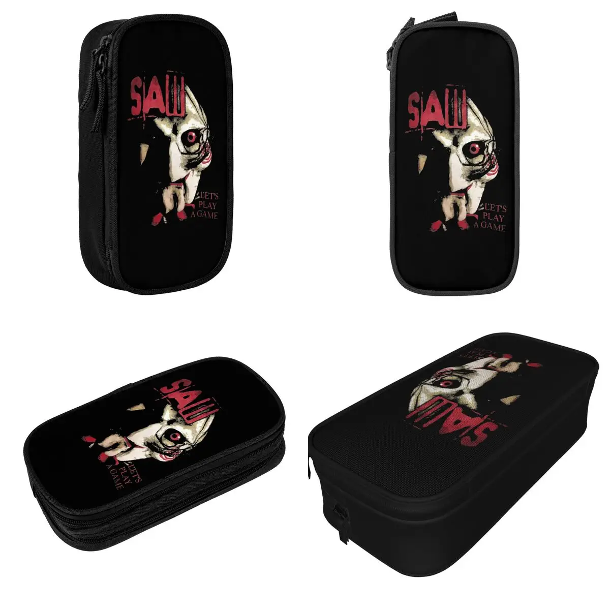 Scatola portapenne di grande capacità Saw X film Horror Lets Play A Game Merch doppio strato Pencilcase donna borsa per il trucco regalo