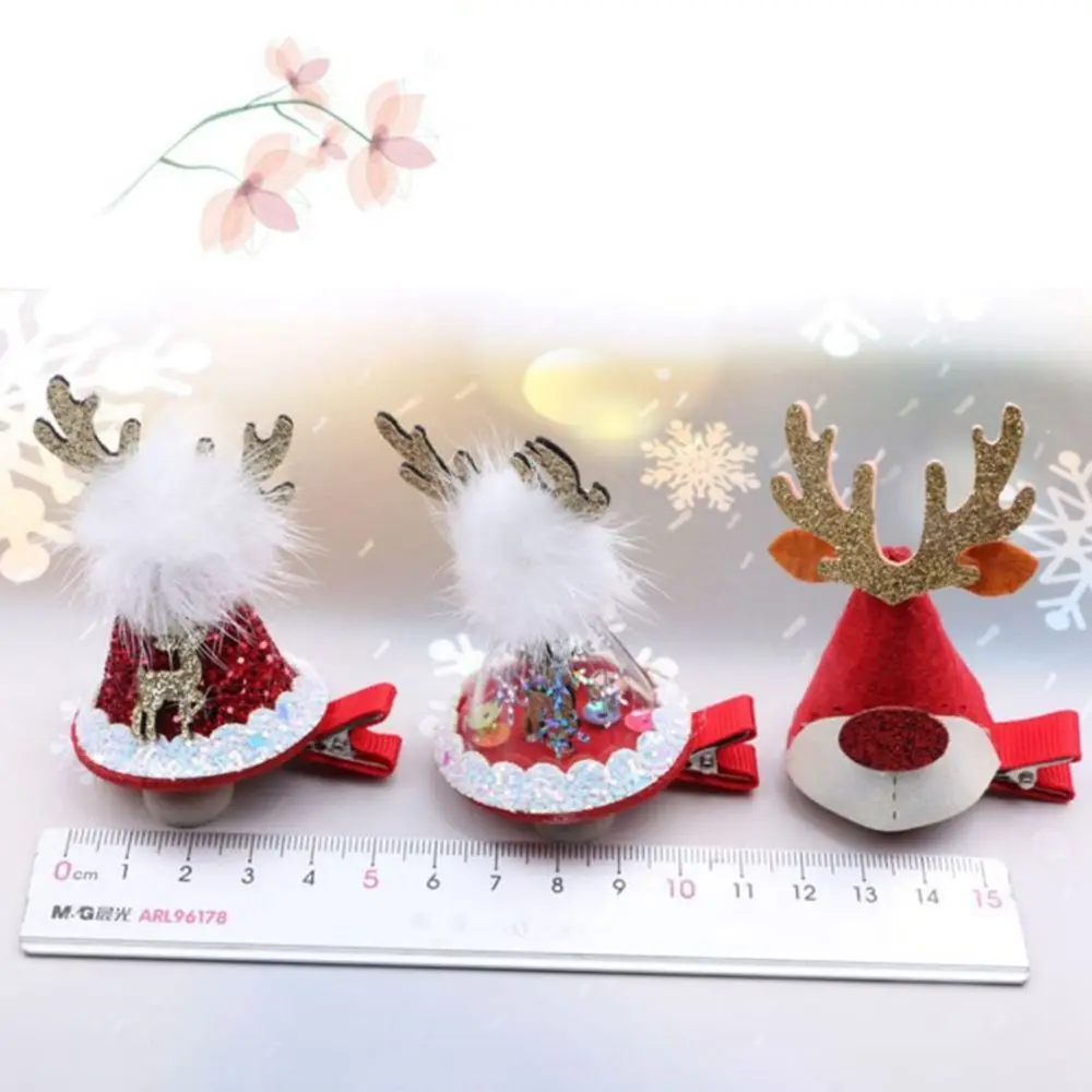 Elk Ears Snowflake Bow Santa Claus Cloth  Hair Accessories Christmas Hat Hairpin Korean Style Headwear Christmas Hair Clip