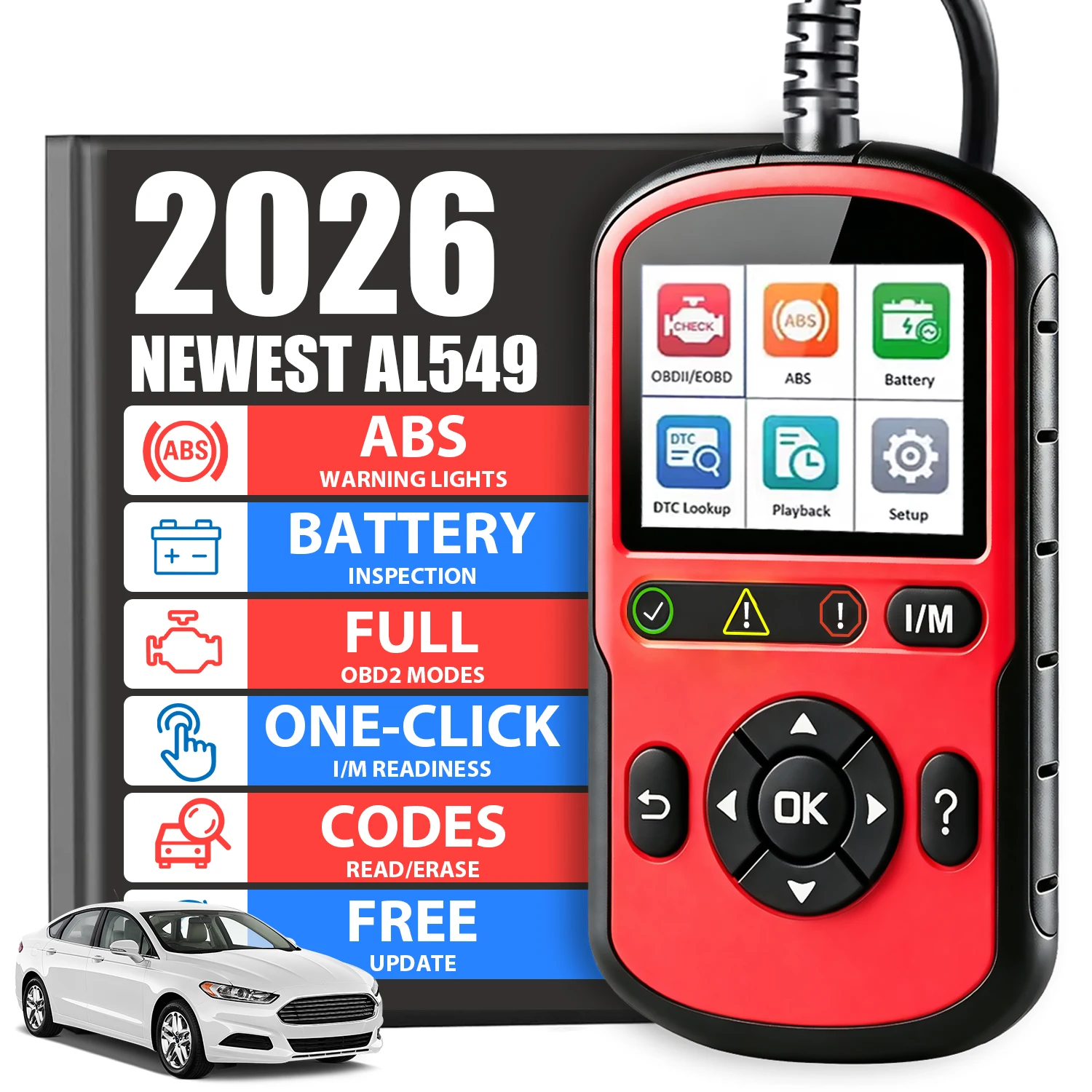 Autel OBD2 Scanner AL549 Plug&Play Car Check Engine Code Reader with ABS Car Battery Tester&Alternator Tester Upgrade Ver. AL519
