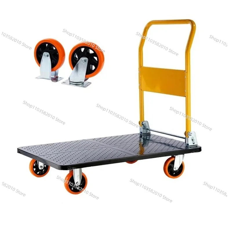 Heavy Duty Folding Metal Hand Cart, 300kg 661LB Steel Platform Trolley, Portable Warehouse Moving Hand Truck for Logistics