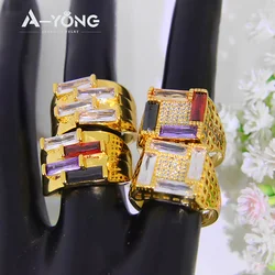 Ethiopian Wedding Couples Ring 21k Gold Plated Luxury Cubic Zircon Egypt African Women Bridal Engagement Party Jewelry