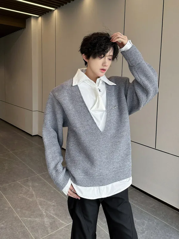 

Spring 2026 Men's College Sle Knitted Sweater Hoodie Decorative Patchwork Design Casual Faion Urban Loose Fit Long Sve