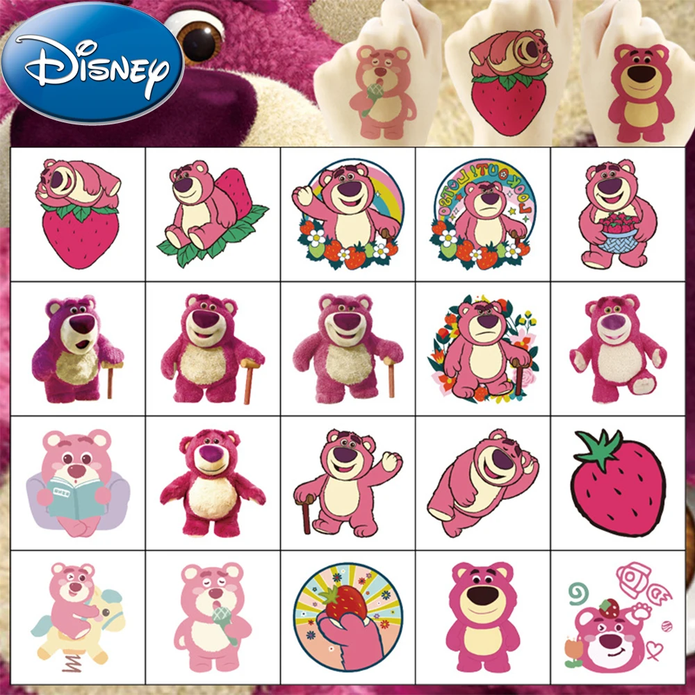 20pcs Cute Cartoon Disney Lotso Huggin Bear Tattoo Stickers Funny Classic Anime Toy Story Kids Tattoos Decals for Arm Face Body