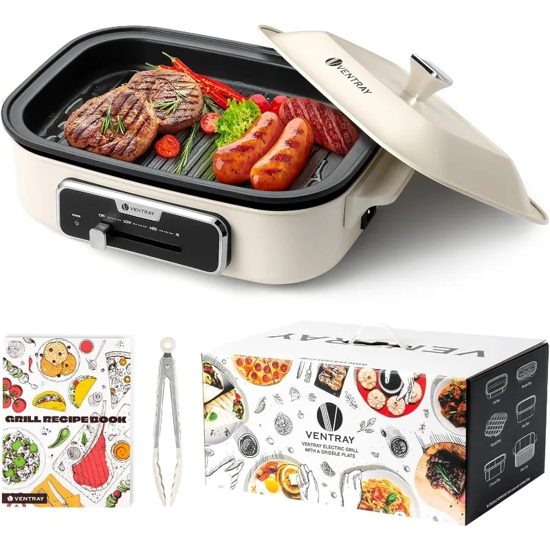 Ventray Electric Skillet with Lid Indoor Electric Grill, Nonstick Cooking Surface for Frying, Sauteing, Simmering and Braising