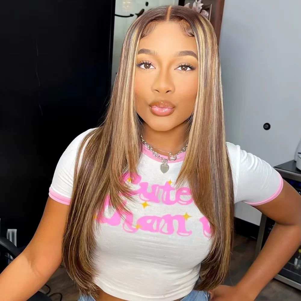 P4/27 Highlight Colored Human Hair Wig 13x4 13x6 HD Transparent Lace Frontal Wig Brazilian Remy Hair Pre Plucked Baby Hair 200% Density Long Wigs For Women 30 40 Inches view 3