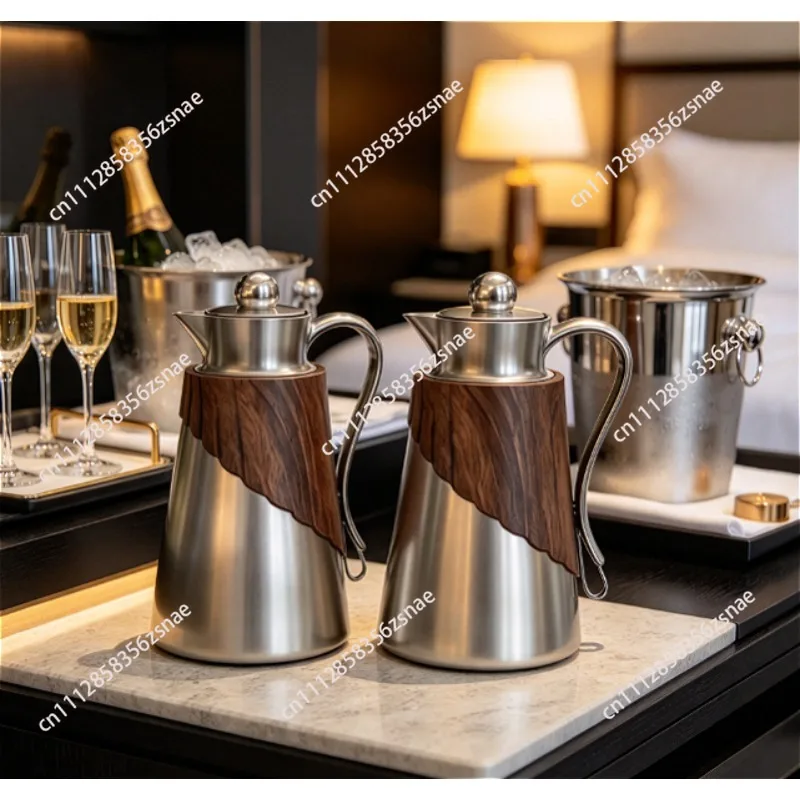 304 Stainless Steel Thermos 2PCS, Retro Luxury Hot Water Carafe for Hotel Buffet, Insulated Pitcher for Kitchen Camping