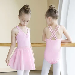 Girls Ballet Leotards Kids Double Straps Dance Bodysuits Gymnastic Leotards Children Dance Camisole Pink Black Swimsuit