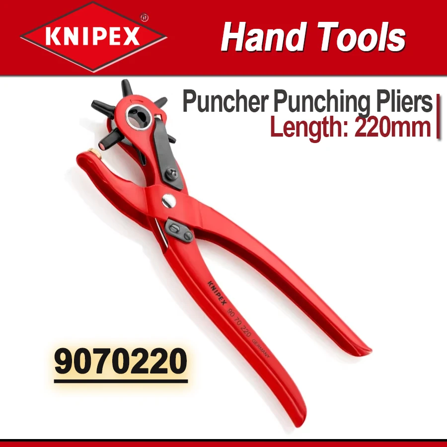 Knipex Revolving Leather Eyelet Hole Punch Puncher Punching Pliers 220mm Special Tool Steel Oil-hardened Hand Tools 9070220