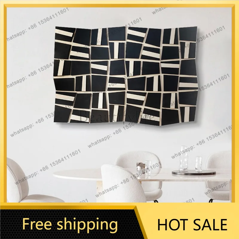 LJY Italian minimalist living room dining table background wall soft hanging painting black and white gray corridor