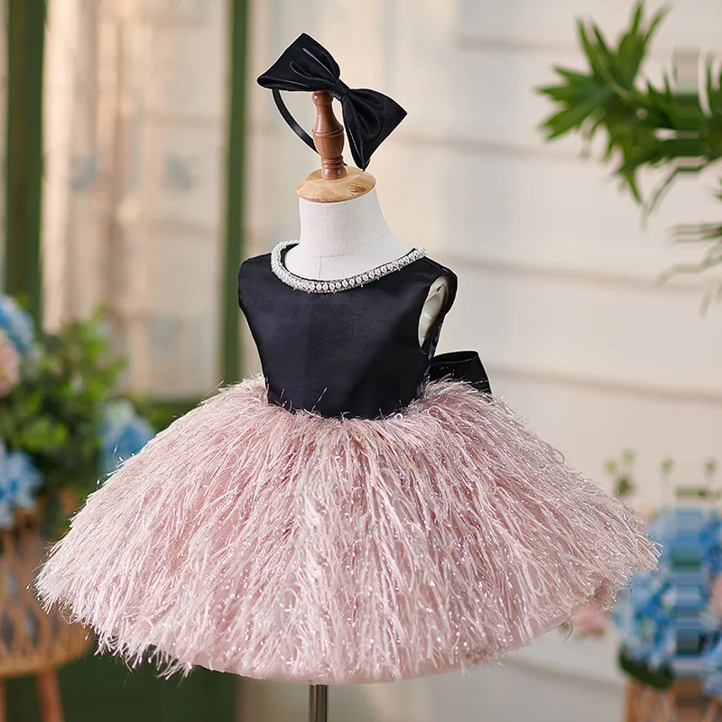 Baby Girls Ball Gown pearl Design Birthday Party Princess Bow Tutu Gown Kids Formal Evening Wedding flower girls Costume ﻿