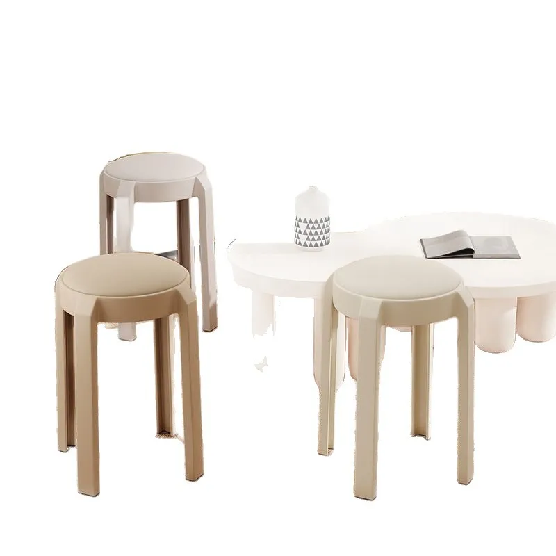 Modern Plastic Stackable Stool Soft Cushion Durable Eco-Friendly Design for Home Dining Bedroom Use-Guest Chair Ottoman
