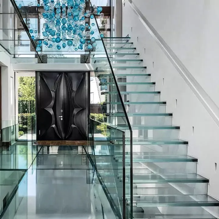 Customization Cheap Price Modern Floating Staircase/hidden Cantilever Stairs/enter Wall Type Stair with Glass Step
