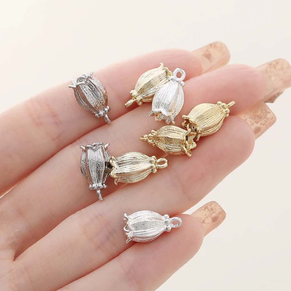 4PCS/lot 8x14MM 14K 18K Gold Color Brass 2 Holes Lily Flower Charms Bead Pendants High Quality DIY Jewelry Making Accessories