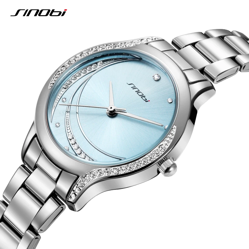 SINOBI New Arrival Fashion Woman Watches Original Design Diamond Women's Quartz Wristwatches Stainless Ladies Clock Reloj Mujer