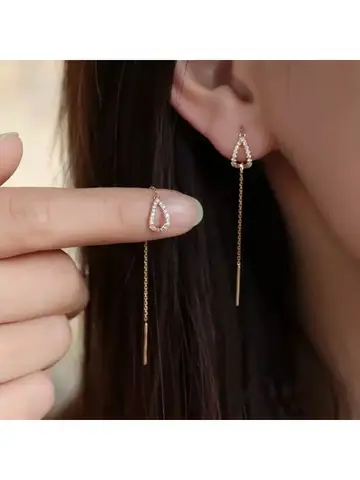 Drop Ear Line Long Hanging Earrings for Women Rose Gold Color Zircon Crystal Piercing Threader Earing Ear Accessories Jewelry