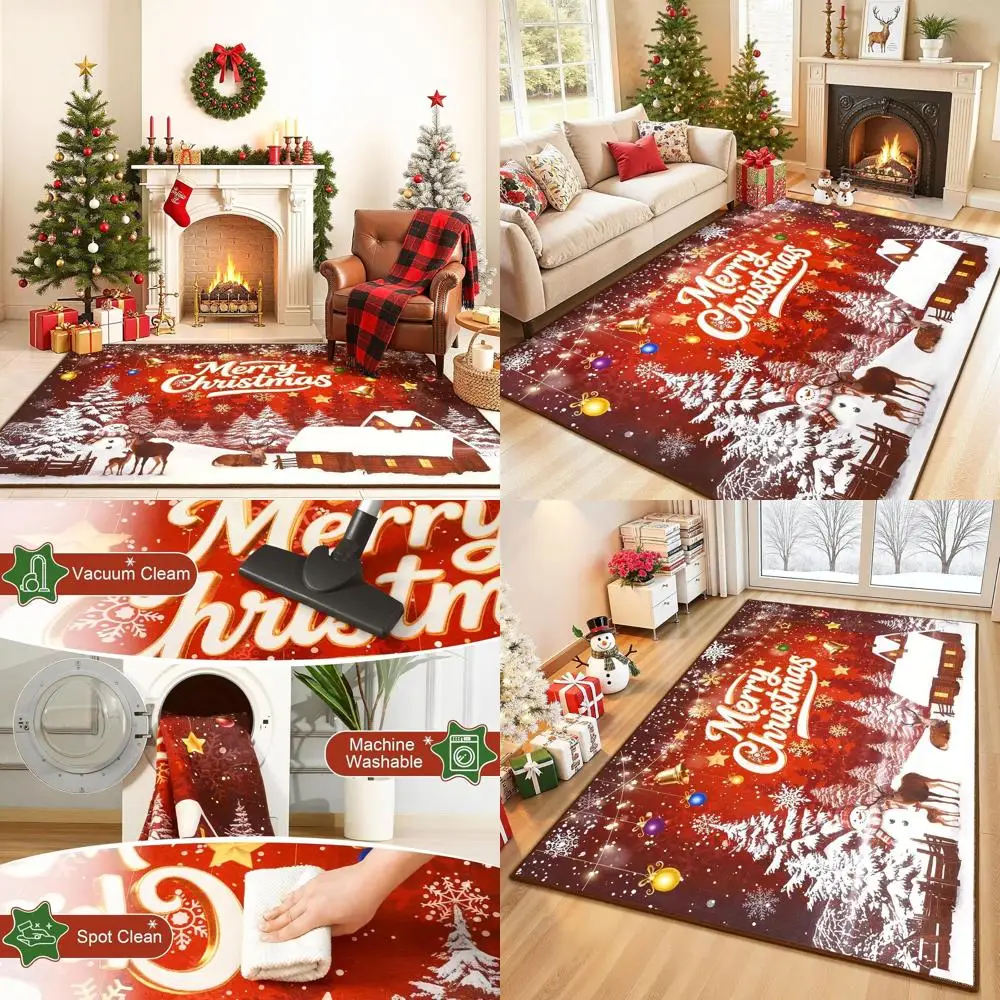 

5x7ft Non-Slip Washable Christmas Rugs, Merry Christmas Doormat, Red Rugs for Hallway & Porch Decor