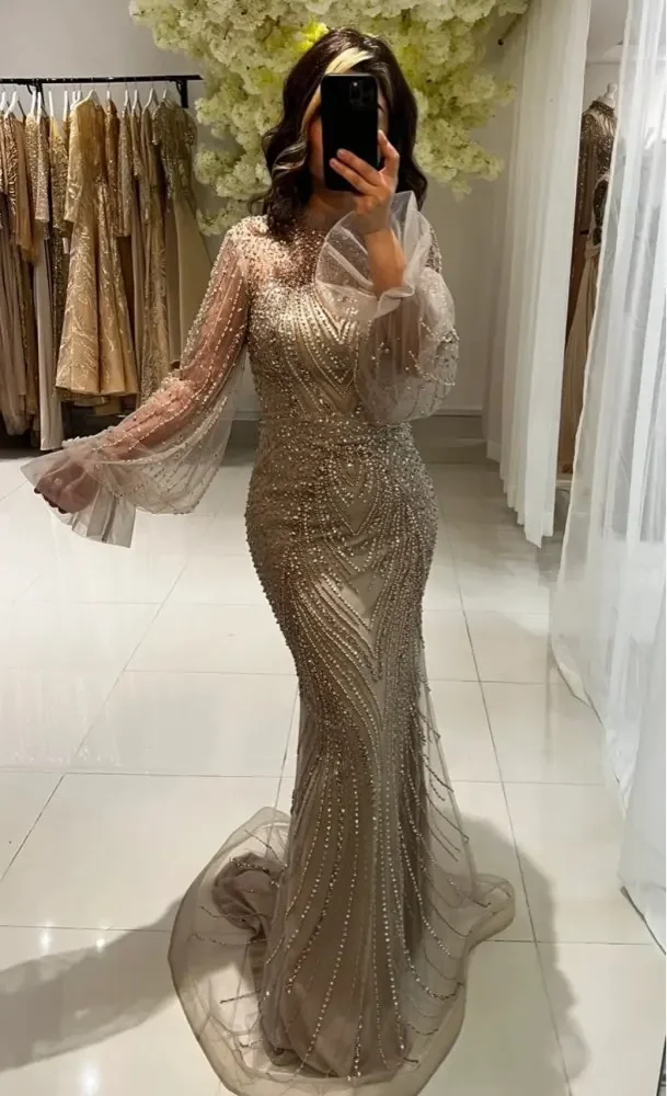 Robe de Soirée Kendny à Paillettes et Manches sulfpour Femme, Tenue de Bal Kly, Col Rond, avec Plumes, Sexy, Célébrité, 2024