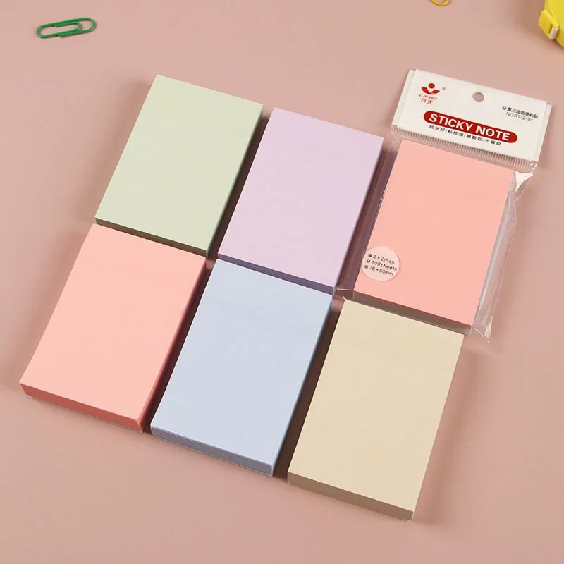 Bloc-notes autocollant en papier pur, bloc-notes, signet, marqueur, mémo, fournitures scolaires et de bureau, cahiers, 76x76mm, 100 feuilles