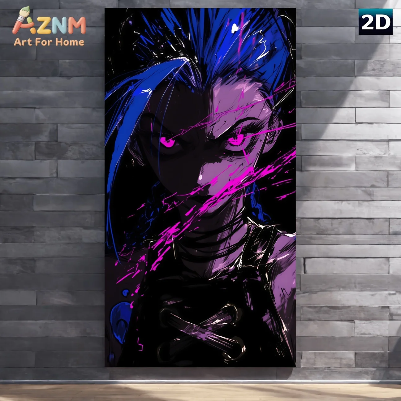 AZNM Arcane Jinx Blue Pink Anime Canvas Wall Art Unframed Painting for Home Decor