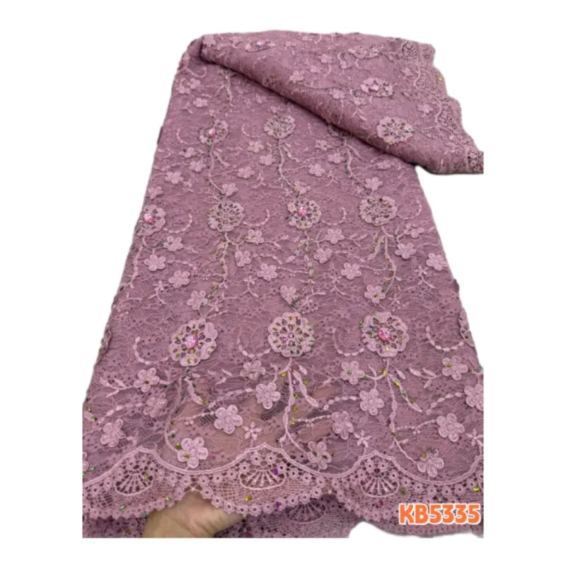 

Фиолетовое кружево шантильи с африканскими бусинами, ткань для свадебных нарядов, нигерийское кружево с пайетками 2026, подходит для женских вечерних и праздничных платьев KB5335