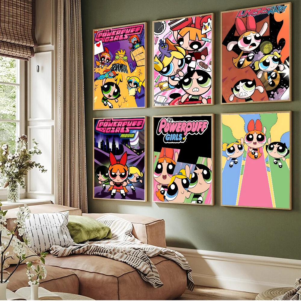 Classic Cartoon T-The Powerpuff Girls DIY Sticky Poster Waterproof Paper Sticker Coffee House Bar Stickers Wall Painting