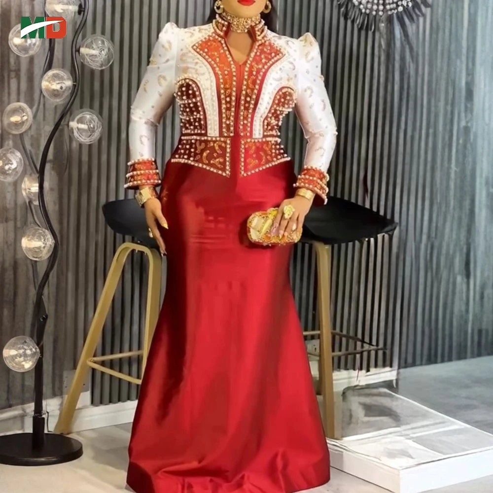 

MD African Dresses For Woman Plus Size Stand Collar Turkey Dress Mermaid Maxi Gown Luxury Party Wedding Bubu Africa Clothing